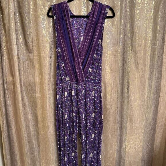 Jens Pirate Booty X Free People Island Fever Flare Jumpsuit Purple Size Medium
